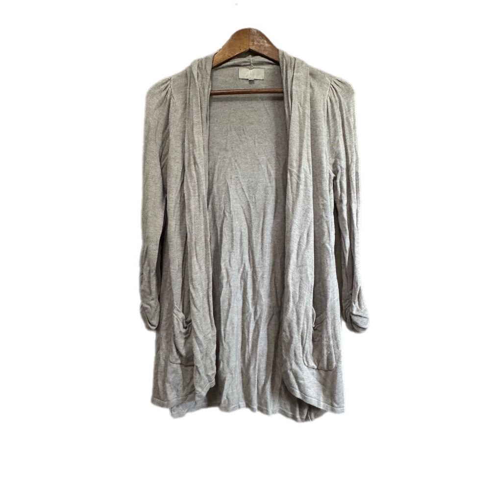 Joan Vass Cardigan Women M Taupe Grey Excellent Open Front Draped Shawl Collar